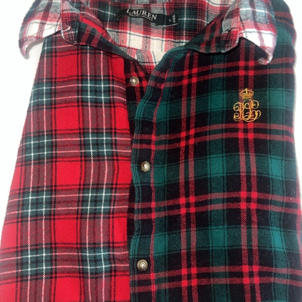 Ralph Lauren Red and Green Plaid Button-Down Shirt Dress - Picture 5 of 7